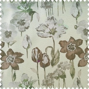 Brown green grey pink color beautiful flower designs with texture finished background natural look flower buds main curtain
